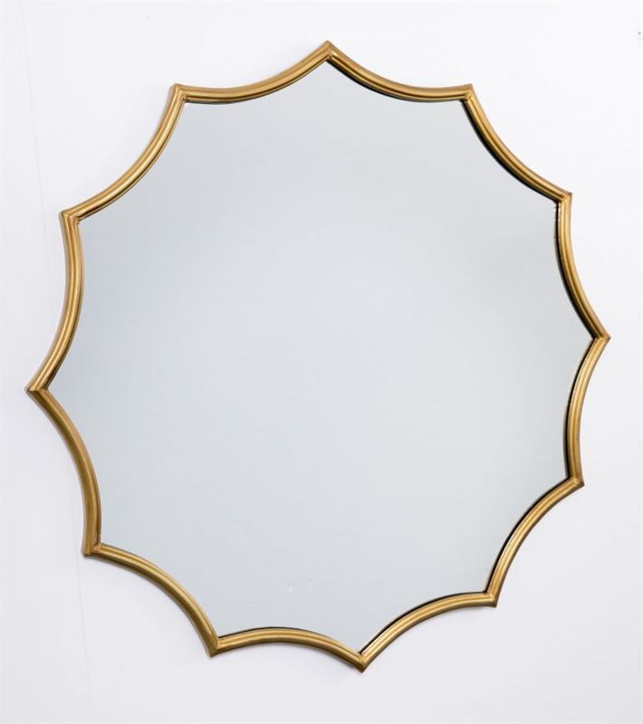 Espejo pared con marco de hierro acabado dorado en forma de sol y cristal espejo - Imagen 1
