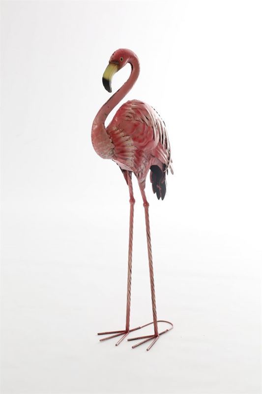  Pájaro decorativo Flamenco Altura 73 cm Conector Estanque de Jardín Figura Decorativa Animales Metal  