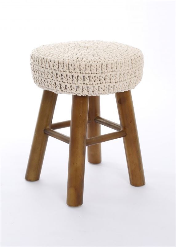 Taburete clásico con asiento circular tapizado en algodón acabado beige - Imagen 1